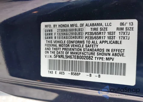 2014 Honda Odyssey Ex-L z USA, uszkodzony, nr VIN 5FNRL5H67EB002082